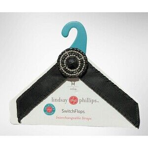 Lindsay Phillips Switchflops Straps Celia Medium Black Satin Beaded Glam Detail